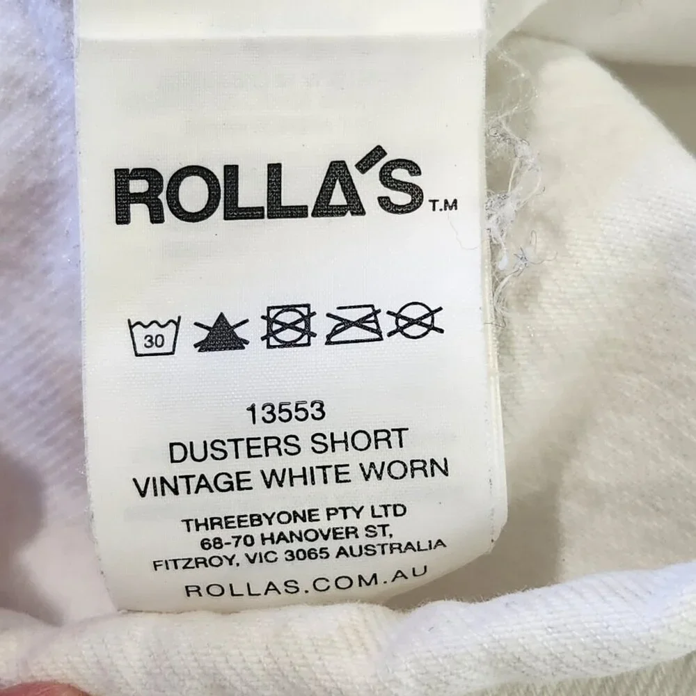 Rolla's Duster High Rise‎ Slim Denim Shorts 26 Vintage White Worn Distressed